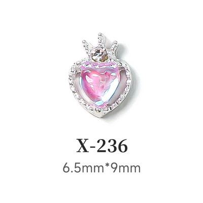 10 τμχ Crown Heart Nail Charms Luxury Candy Color Designer Alloy Nails Rhinestones Decors 3D Peach Heart Maple Leaf Nails Parts