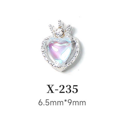 10 τμχ Crown Heart Nail Charms Luxury Candy Color Designer Alloy Nails Rhinestones Decors 3D Peach Heart Maple Leaf Nails Parts