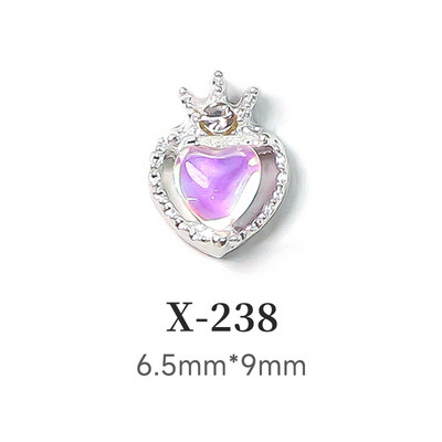 10 τμχ Crown Heart Nail Charms Luxury Candy Color Designer Alloy Nails Rhinestones Decors 3D Peach Heart Maple Leaf Nails Parts