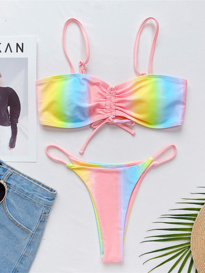 Rainbow Printed Micro Thong Lace Up Μπικίνι Γυναικεία Μαγιό Γυναικείο Μαγιό Σετ μπικίνι δύο τεμαχίων Bather Μαγιό Swim V3075