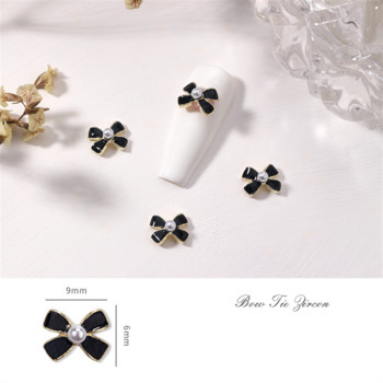 10PCS Keen French Fragrance Nail Art Decorations Alloy Elegant Black White Craft Nail Charms Part Camellia 3D Bowtie Аксесоари