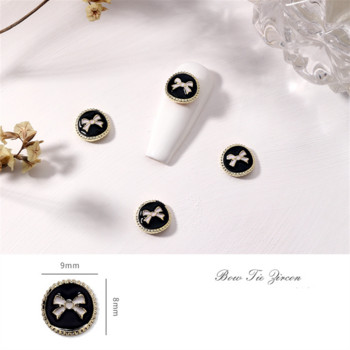 10PCS Keen French Fragrance Nail Art Decorations Alloy Elegant Black White Craft Nail Charms Part Camellia 3D Bowtie Аксесоари