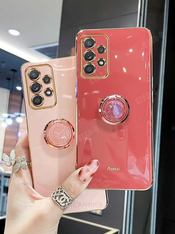 Луксозен калъф за пръстени за Samsung Galaxy A53 A13 A23 A52 A32 A72 A73 A12 A51 A71 4G 5G покритие Квадратно силиконово покритие A 53 33