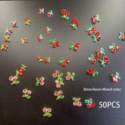 50 buc Mini Nails Art Cireș Strasuri 3D Aliaj unghii de lux Piese Accesorii Glitter Metal Manichiură Charms Decorații 6/8mm