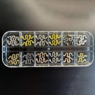 12/6 Grids Nail Metal Snake Cherry Charms Alloy Nails Art Rhinestones Πολυτελή 3D Alloy Διακόσμηση μανικιούρ Glitter Αξεσουάρ1Κουτί