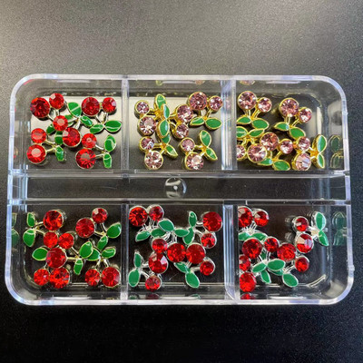 12/6 Grids Nail Metal Snake Cherry Charms Alloy Nails Art Rhinestones Πολυτελή 3D Alloy Διακόσμηση μανικιούρ Glitter Αξεσουάρ1Κουτί