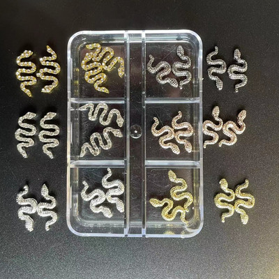12/6 Grids Nail Metal Snake Cherry Charms Alloy Nails Art Rhinestones Πολυτελή 3D Alloy Διακόσμηση μανικιούρ Glitter Αξεσουάρ1Κουτί