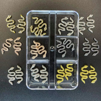 12/6 Grids Nail Metal Snake Cherry Charms Alloy Nails Art Rhinestones Πολυτελή 3D Alloy Διακόσμηση μανικιούρ Glitter Αξεσουάρ1Κουτί