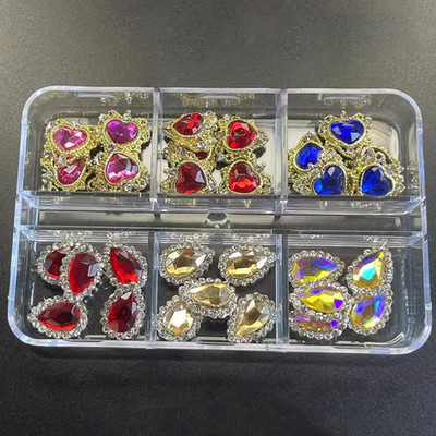 12/6 Grids Nail Metal Snake Cherry Charms Alloy Nails Art Rhinestones Πολυτελή 3D Alloy Διακόσμηση μανικιούρ Glitter Αξεσουάρ1Κουτί