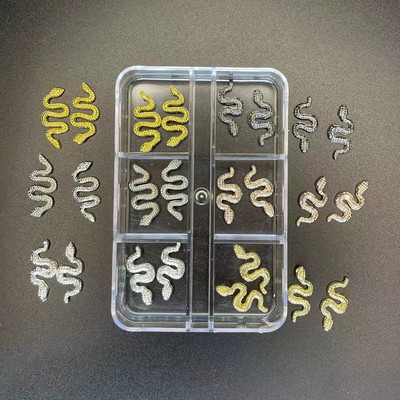12/6 Grids Nail Metal Snake Cherry Charms Alloy Nails Art Rhinestones Πολυτελή 3D Alloy Διακόσμηση μανικιούρ Glitter Αξεσουάρ1Κουτί