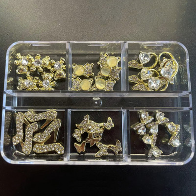 12/6 Grids Nail Metal Snake Cherry Charms Alloy Nails Art Rhinestones Πολυτελή 3D Alloy Διακόσμηση μανικιούρ Glitter Αξεσουάρ1Κουτί