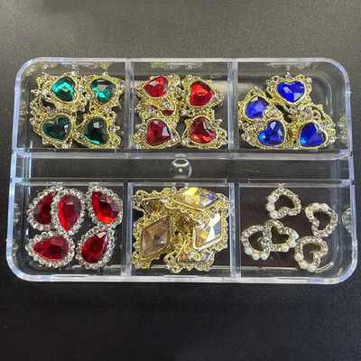 12/6 Grids Nail Metal Snake Cherry Charms Alloy Nails Art Rhinestones Πολυτελή 3D Alloy Διακόσμηση μανικιούρ Glitter Αξεσουάρ1Κουτί