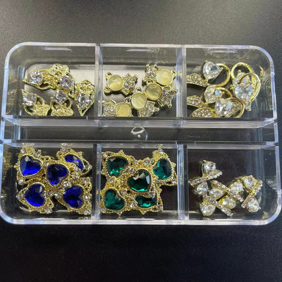 12/6 Grids Nail Metal Snake Cherry Charms Alloy Nails Art Rhinestones Πολυτελή 3D Alloy Διακόσμηση μανικιούρ Glitter Αξεσουάρ1Κουτί