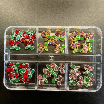 12/6 Grids Nail Metal Snake Cherry Charms Alloy Nails Art Rhinestones Πολυτελή 3D Alloy Διακόσμηση μανικιούρ Glitter Αξεσουάρ1Κουτί