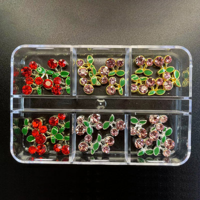 12/6 Grids Nail Metal Snake Cherry Charms Alloy Nails Art Rhinestones Πολυτελή 3D Alloy Διακόσμηση μανικιούρ Glitter Αξεσουάρ1Κουτί