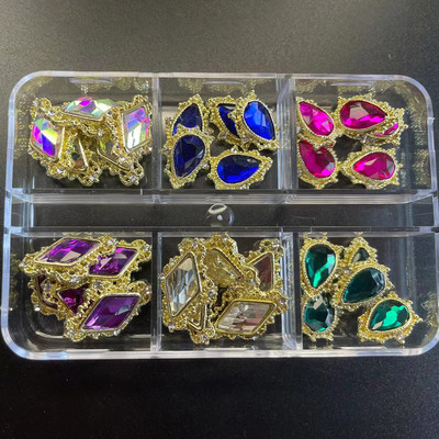 12/6 Grids Nail Metal Snake Cherry Charms Alloy Nails Art Rhinestones Πολυτελή 3D Alloy Διακόσμηση μανικιούρ Glitter Αξεσουάρ1Κουτί