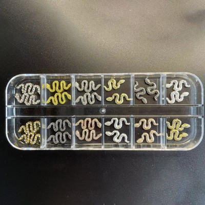 12/6 Grids Nail Metal Snake Cherry Charms Alloy Nails Art Rhinestones Πολυτελή 3D Alloy Διακόσμηση μανικιούρ Glitter Αξεσουάρ1Κουτί