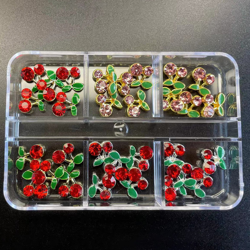 12/6 Grids Nail Metal Snake Cherry Charms Alloy Nails Art Rhinestones Πολυτελή 3D Alloy Διακόσμηση μανικιούρ Glitter Αξεσουάρ1Κουτί