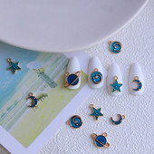 10db Planet Nail Art Ékszer Star Moon Ötvözet Nails Charms Alkatrészek 3D Exquisite Fém Kiegészítők Barkácsolás Kék Manikűr Dekoráció W12