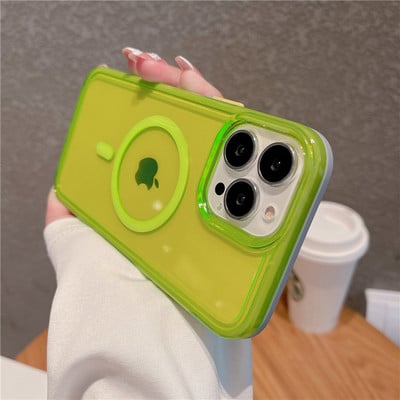Neona fluorescences caurspīdīgs korpuss priekš Magsafe iPhone 14 Pro Max caurspīdīgs magnētisks bezvadu uzlādes vāciņš iPhone 11 12 13