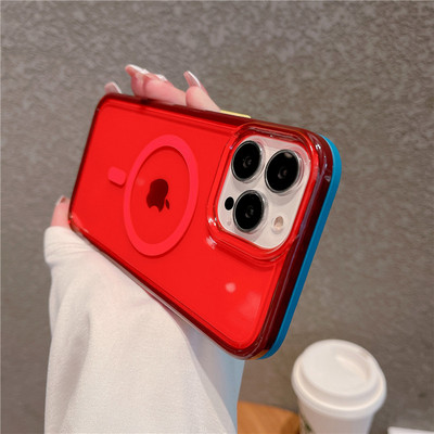 Neona fluorescences caurspīdīgs korpuss priekš Magsafe iPhone 14 Pro Max caurspīdīgs magnētisks bezvadu uzlādes vāciņš iPhone 11 12 13