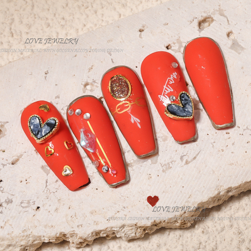 10 vnt Širdies nagų pakabukai Marmuriniai kevaliniai nagų dailė Kalnų krištolinio lydinio pakabukai Brangakmeniai Manikiūro Dekoras Kawaii Papuošalų Priedai