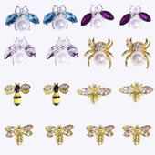 10db Gold CZ Spider Charms, 8type Real Gold bevont sárgaréz,Spider /Bee strassz köröm design arany ékszer fém köröm 12x12mm