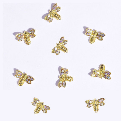 10db Gold CZ Spider Charms, 8type Real Gold bevont sárgaréz,Spider /Bee strassz köröm design arany ékszer fém köröm 12x12mm