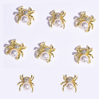 10db Gold CZ Spider Charms, 8type Real Gold bevont sárgaréz,Spider /Bee strassz köröm design arany ékszer fém köröm 12x12mm