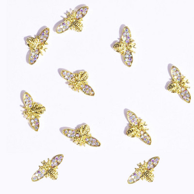 10db Gold CZ Spider Charms, 8type Real Gold bevont sárgaréz,Spider /Bee strassz köröm design arany ékszer fém köröm 12x12mm