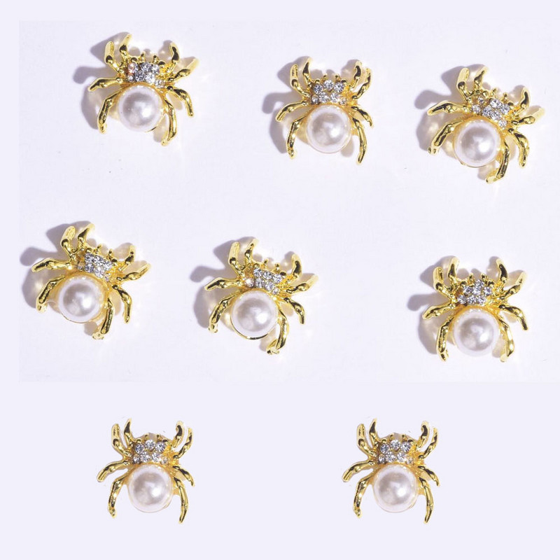 10db Gold CZ Spider Charms, 8type Real Gold bevont sárgaréz,Spider /Bee strassz köröm design arany ékszer fém köröm 12x12mm