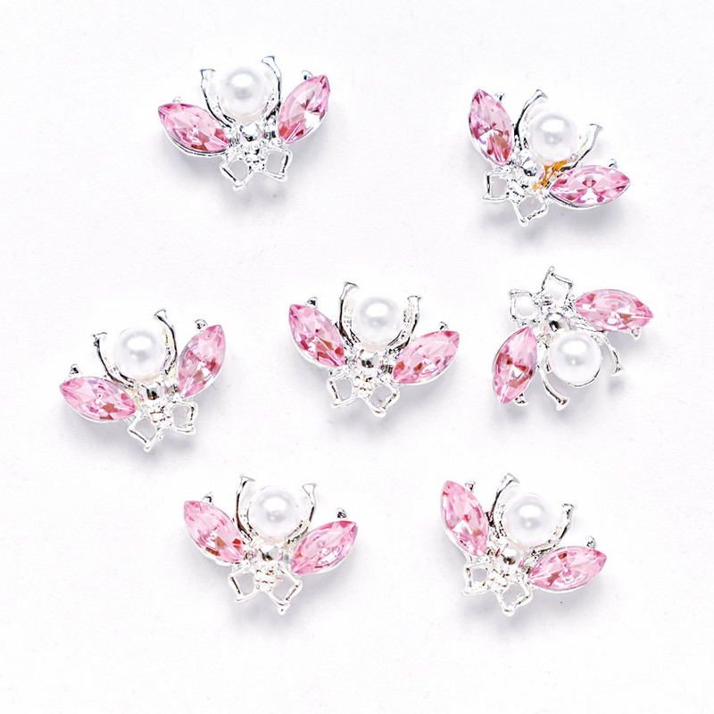 10db Gold CZ Spider Charms, 8type Real Gold bevont sárgaréz,Spider /Bee strassz köröm design arany ékszer fém köröm 12x12mm
