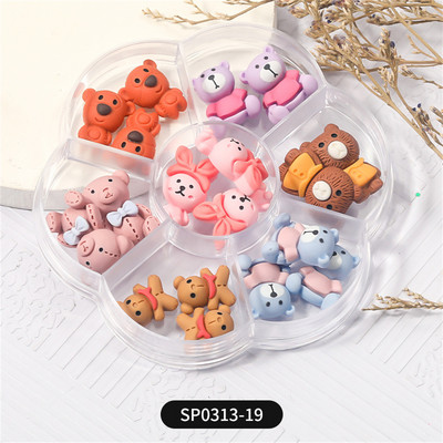 1 Virág alakú doboz Aurora Bear pillangó köröm varázsalkatrészek 3D gyümölcs puha agyag/héj/bowknot körömdíszek Manikűr kellékek B121