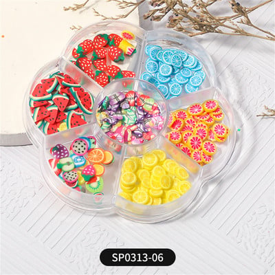 1 Virág alakú doboz Aurora Bear pillangó köröm varázsalkatrészek 3D gyümölcs puha agyag/héj/bowknot körömdíszek Manikűr kellékek B121
