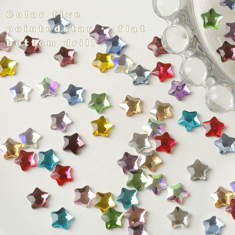 50db Sparkly Stars Alkatrészek Köröm Strassz 3D Üveg Lapos Aljú Starfish Pentagram Nail Art Dekoráció Manikűr Kiegészítők 6mm
