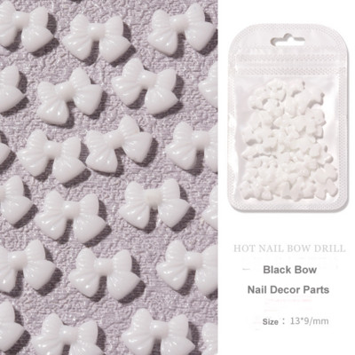 50 komada Crno-bijele mašne od smole Nail Art Dodaci za nokte Bowknot Nail Charms Ornament Nakit DIY Dizajn manikure 3D Klasični ukrasi