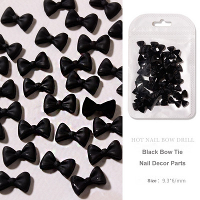 50 komada Crno-bijele mašne od smole Nail Art Dodaci za nokte Bowknot Nail Charms Ornament Nakit DIY Dizajn manikure 3D Klasični ukrasi