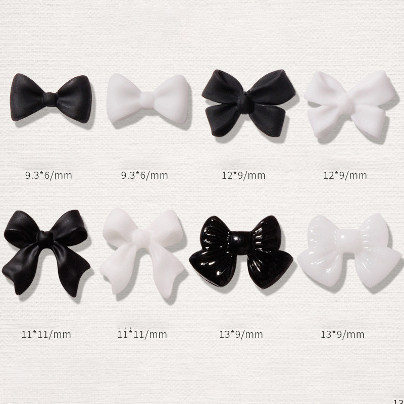 50 komada Crno-bijele mašne od smole Nail Art Dodaci za nokte Bowknot Nail Charms Ornament Nakit DIY Dizajn manikure 3D Klasični ukrasi