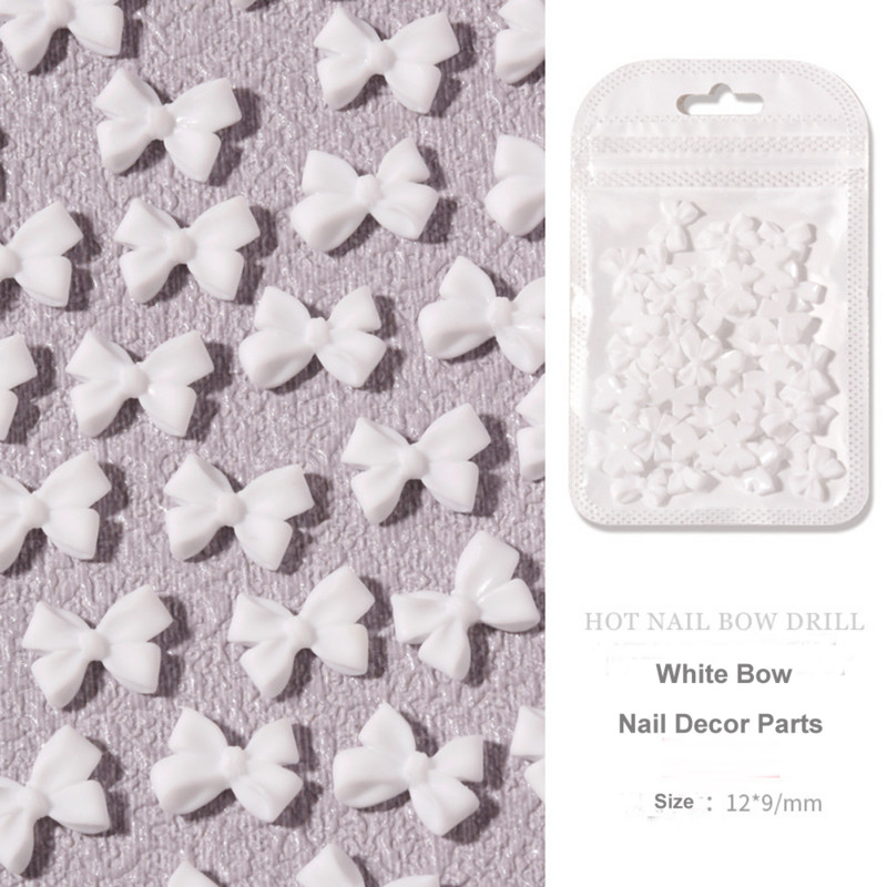 50 komada Crno-bijele mašne od smole Nail Art Dodaci za nokte Bowknot Nail Charms Ornament Nakit DIY Dizajn manikure 3D Klasični ukrasi