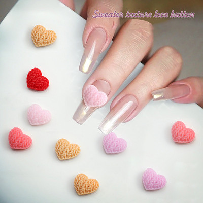 10kom vunenih dijelova u obliku srca od smole za nokte 3D japanski nail art ljubavni džemper s teksturom privjesaka ukrasi