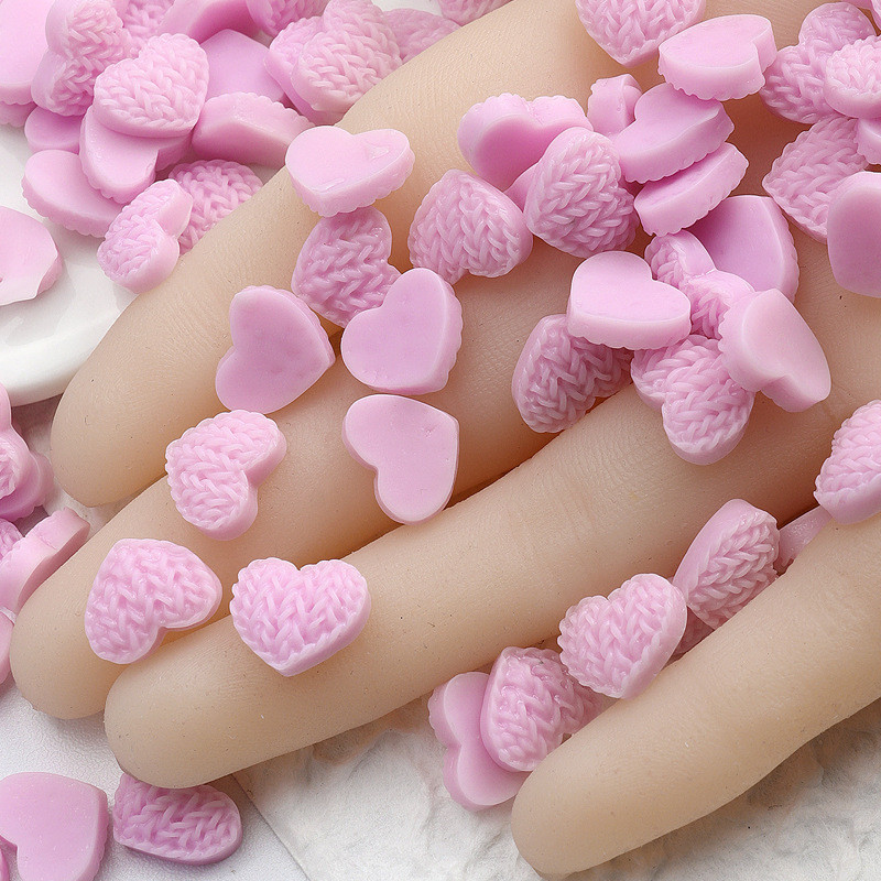 10 τμχ Μάλλινες κουλούρες σε σχήμα αμυγδαλωτού καρδιές καρφιά Διακοσμήσεις από ρητίνη 3D ιαπωνική τέχνη νυχιών αγάπης πουλόβερ υφή γούρι διακοσμήσεις