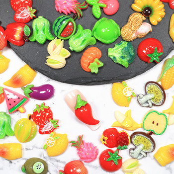 50 бр. Kawaii Food Fun Nail Art Charms Карикатурни бонбони Плодове Декорации за нокти Смола Акрилни сладки 3D части за маникюр