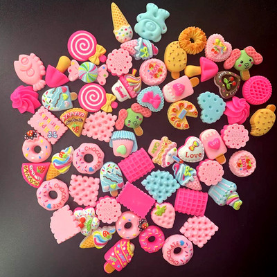 50 vnt. Kawaii Food Fun Nail Art Charms Cartoon Candy Fruits Nagų Kalnų krištolas Dekoracijos Derva Akrilo Saldainiai 3D Maniūro dalys
