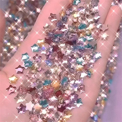 100 vnt Sparkly Stars Dalis Nagai Kalnų krištolas 3D Stiklas plokščias dugnas Starfish Pentagram Nagų dailės dekoravimo manikiūro priedai 6 mm