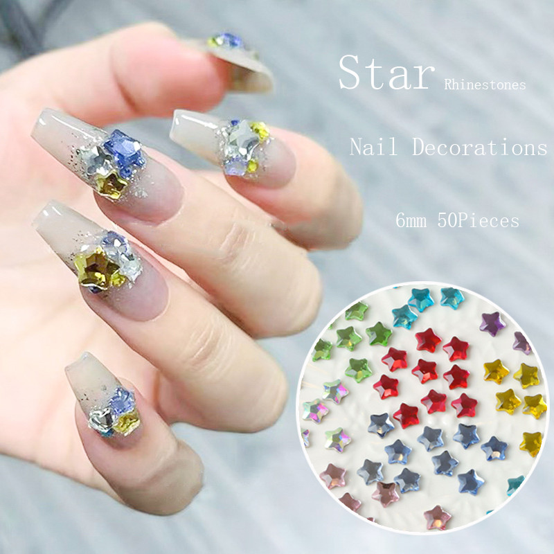 100 db Sparkly Stars Rész körmök Strassz 3D Üveg Lapos Aljú Starfish Pentagram Nail Art Dekoráció Manikűr Kiegészítők 6mm