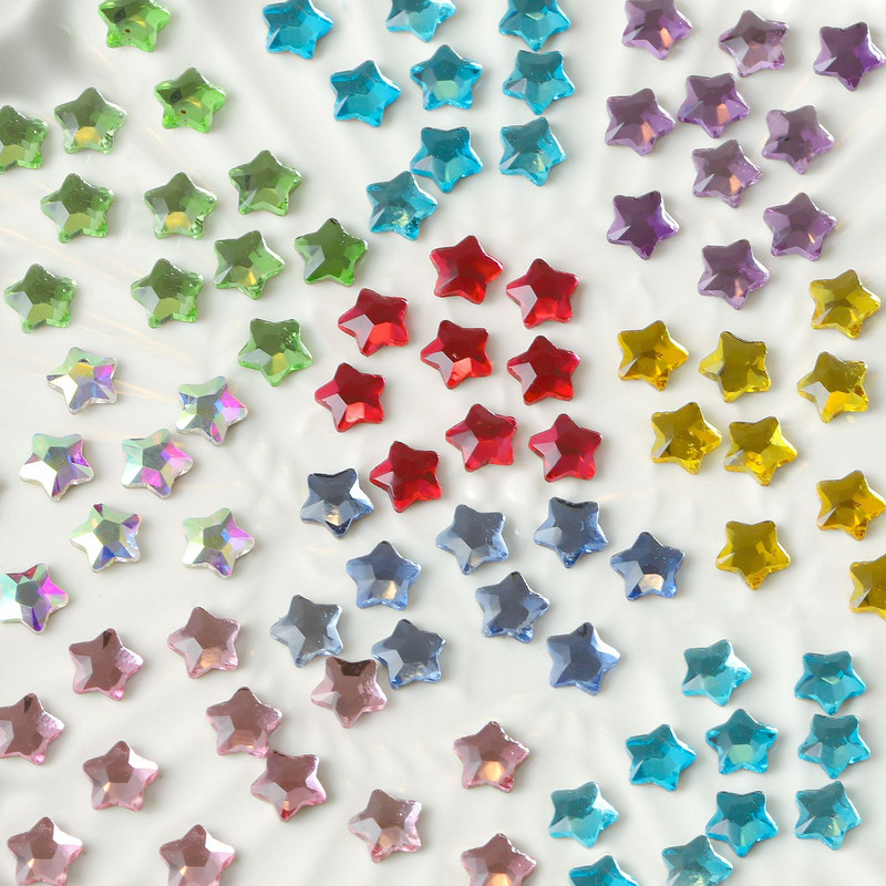 100 db Sparkly Stars Rész körmök Strassz 3D Üveg Lapos Aljú Starfish Pentagram Nail Art Dekoráció Manikűr Kiegészítők 6mm