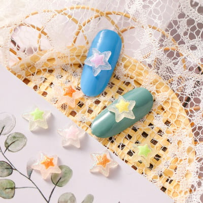 50Pcs Stars Nails Charms Scrub Starry Sky Crystal Sequin Nail Art Rhinestones Decors Kawaii Transparent 3D Resin Supplies 10.7MM