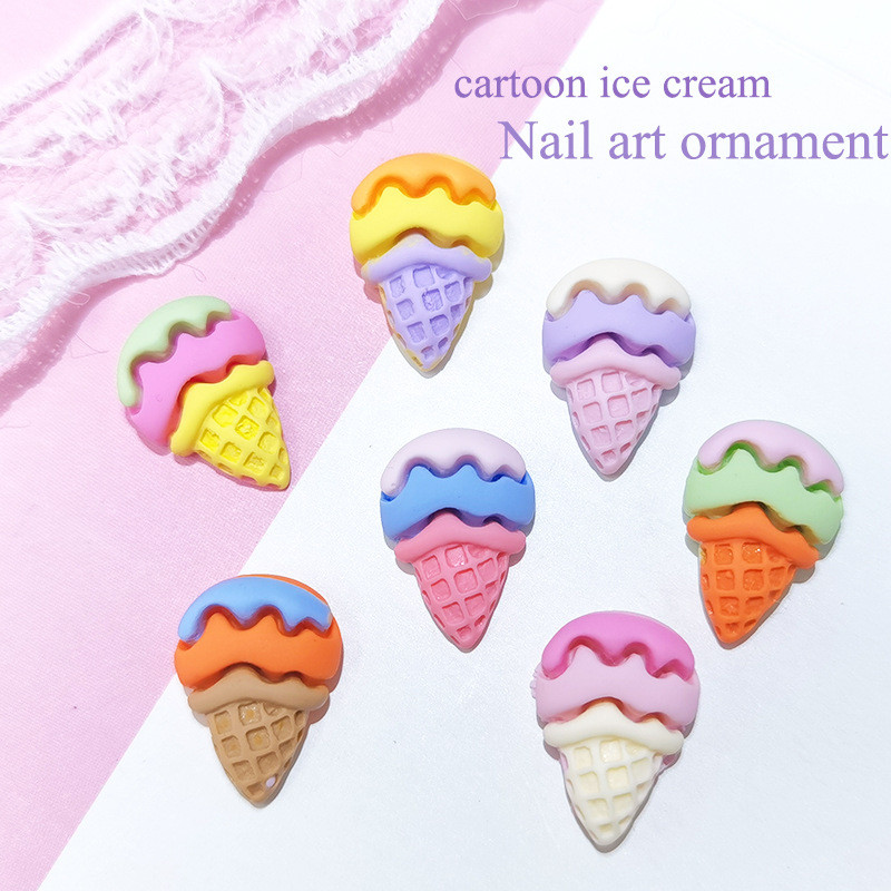 20db Macaron Ice Cream Cone Nail Art Charms Ékszer Aranyos Desszert 3D Édes Kiegészítők Színes Kawaii Nails Dekorációk 13*19mm