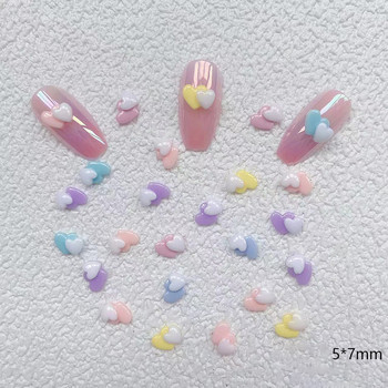 50 бр. Двуслойни сърца Nails Art Charms Части 2022 Нови занаяти Аксесоари от смола Плосък гръб Стрази 3D Смесени декори за ноктопластика