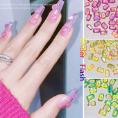 100Pcs Cube Sugar Diamond Nails Rhinestones 3D Aurora Square Magic Octagonal Gems Nail Art Аксесоари Маникюр Charms 6*4mm